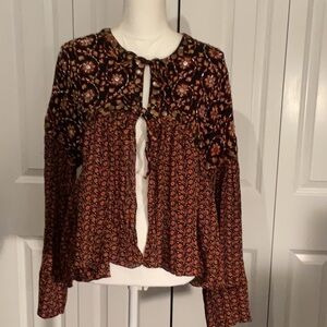 Free People Rust colored Tie Front Long Sleeve Blouse
